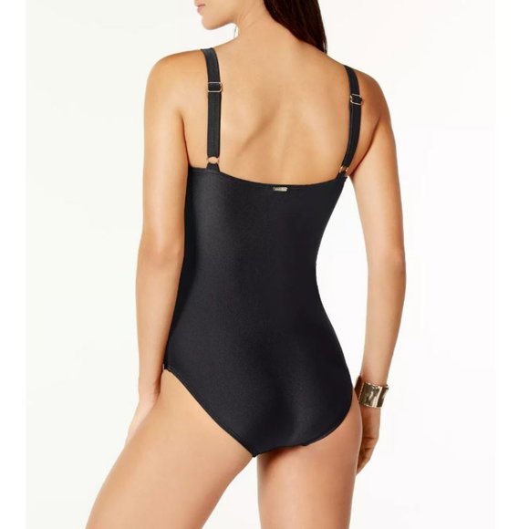 NWOT CALVIN KLEIN Starburst One-Piece Swimsuit CGMMS064 Black 16 - Picture 2 of 2